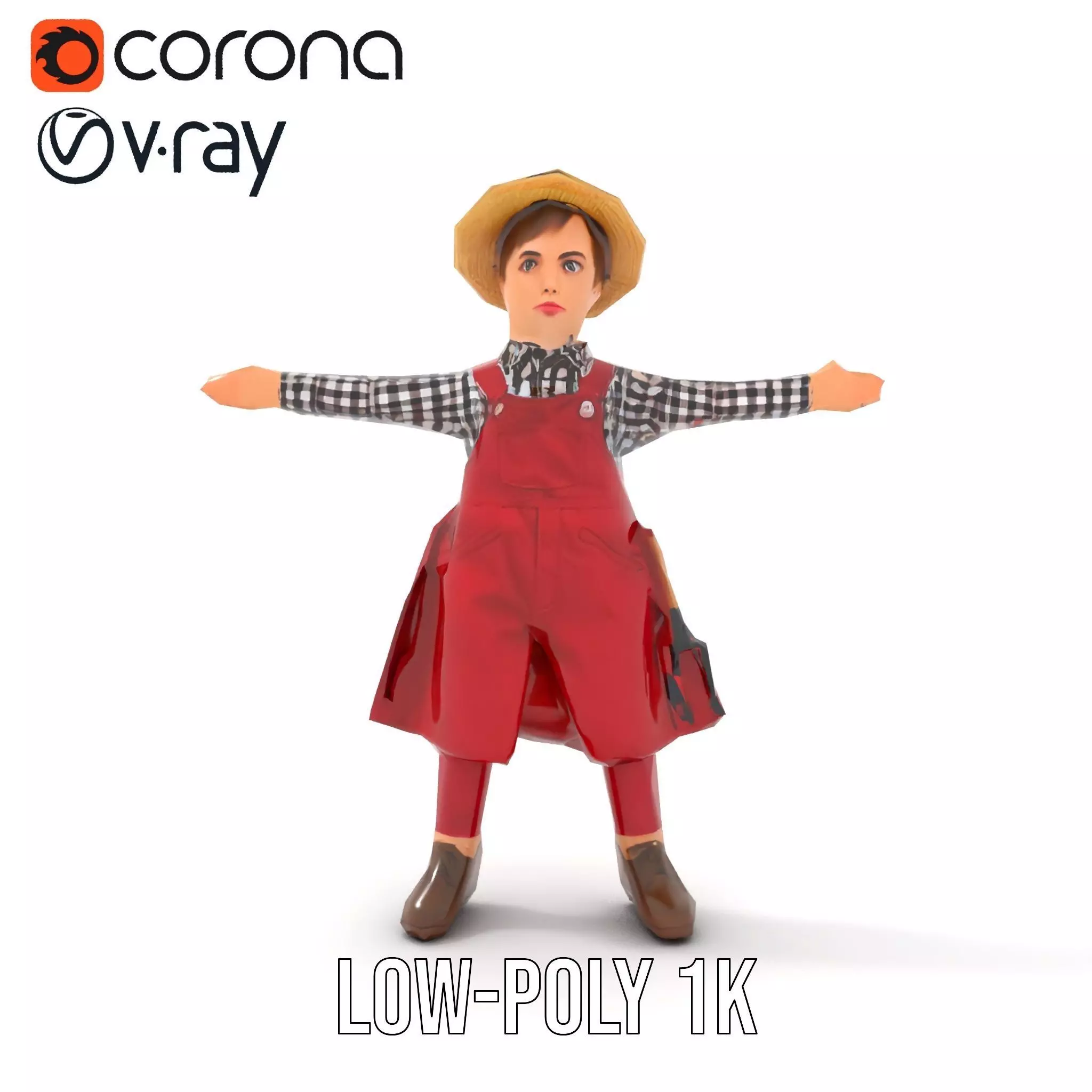 Red Overall Farmer Boy model pack Low-poly 3D model_22