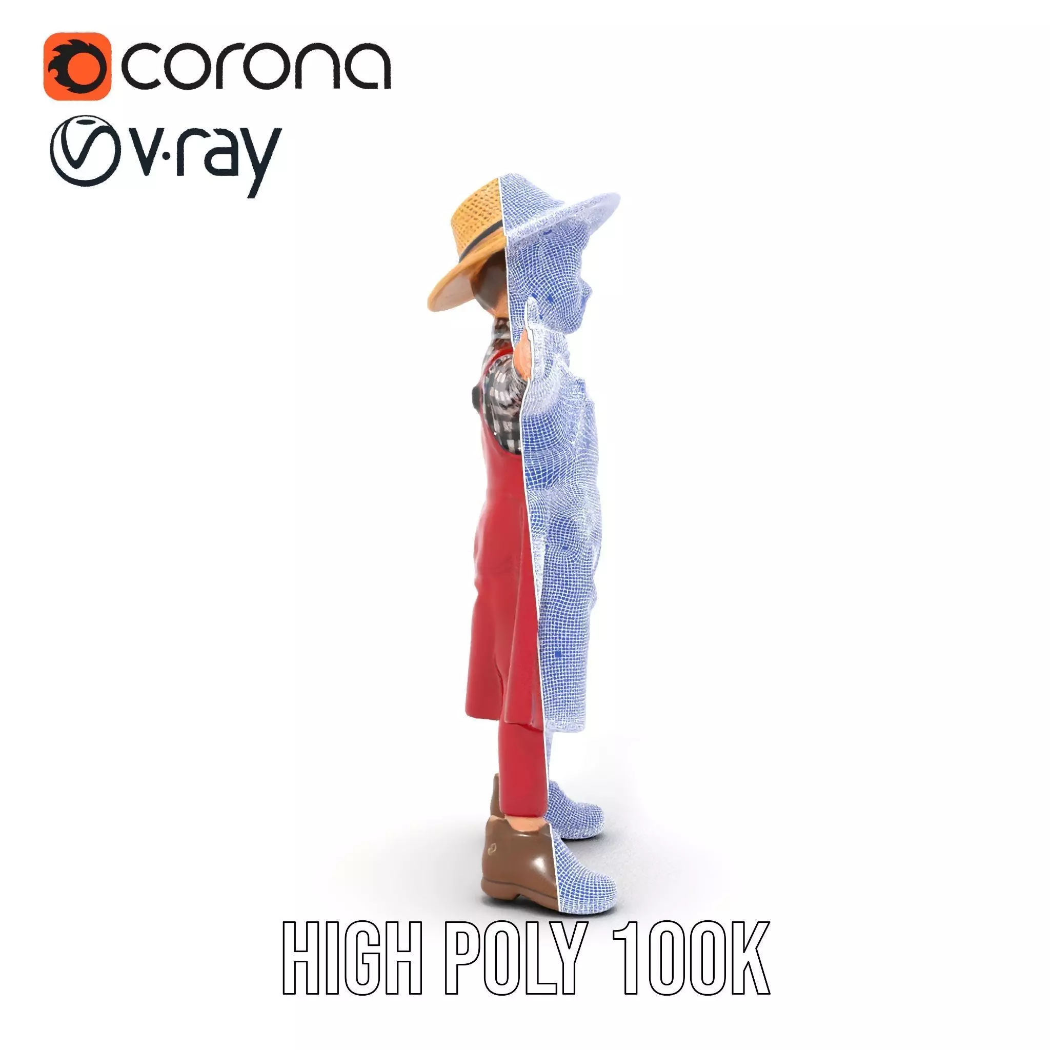 Red Overall Farmer Boy model pack Low-poly 3D model_34