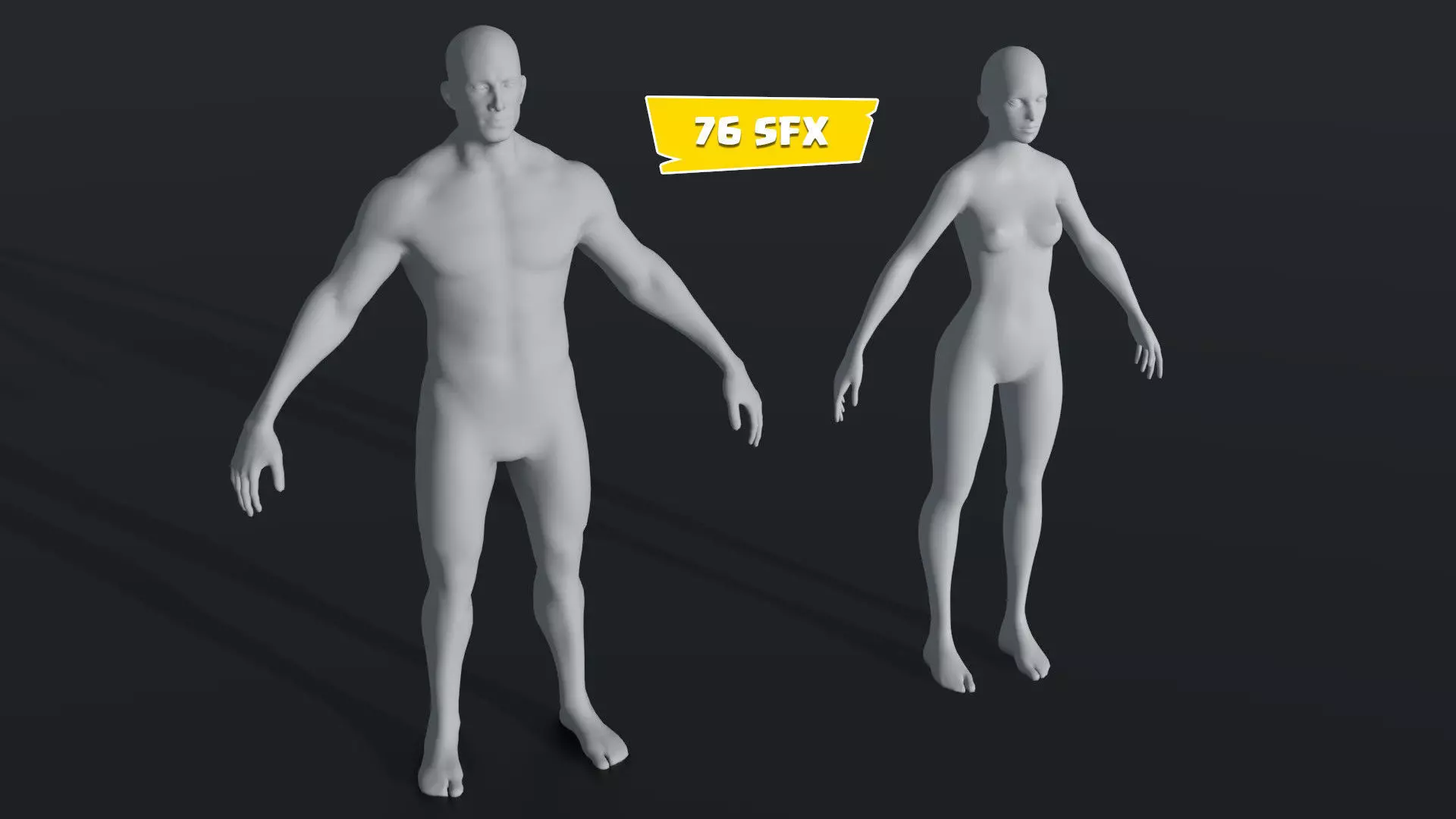 Animated Male Female Body Base Mesh 10K with 76 Sound Effects Low-poly 3D model_0