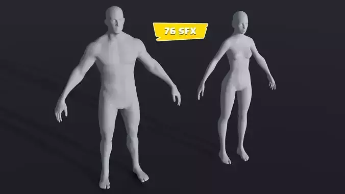 Animated Male Female Body Base Mesh 10K with 76 Sound Effects Low-poly 3D model