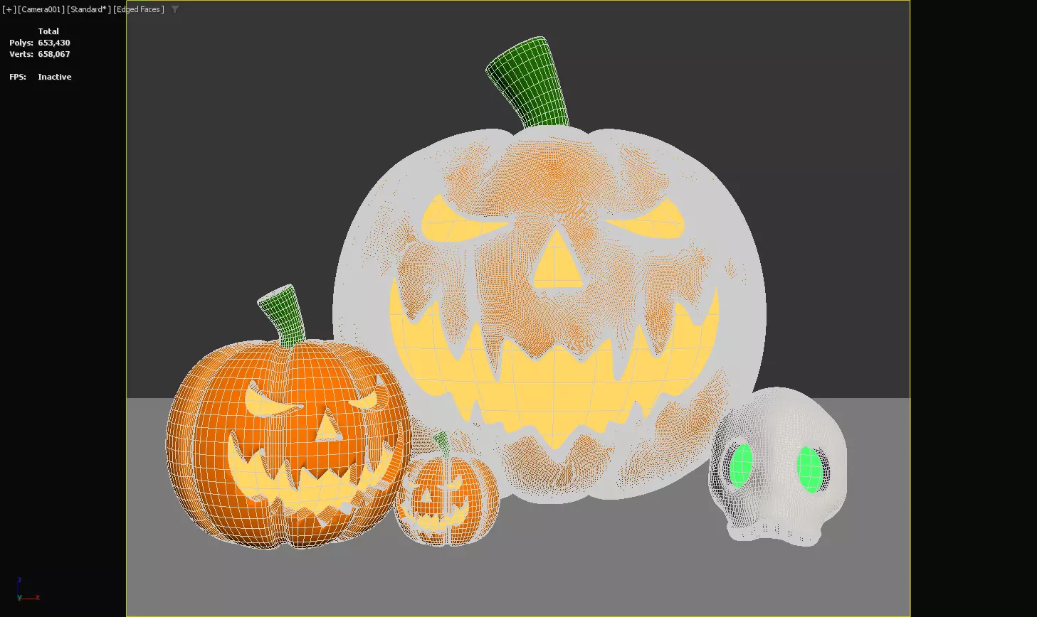 Halloween Decor Set with Jack O Lanterns and Skull 3D model_3