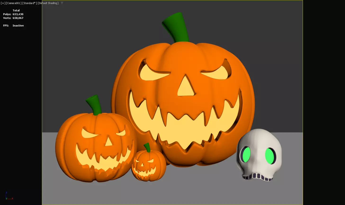 Halloween Decor Set with Jack O Lanterns and Skull 3D model_1