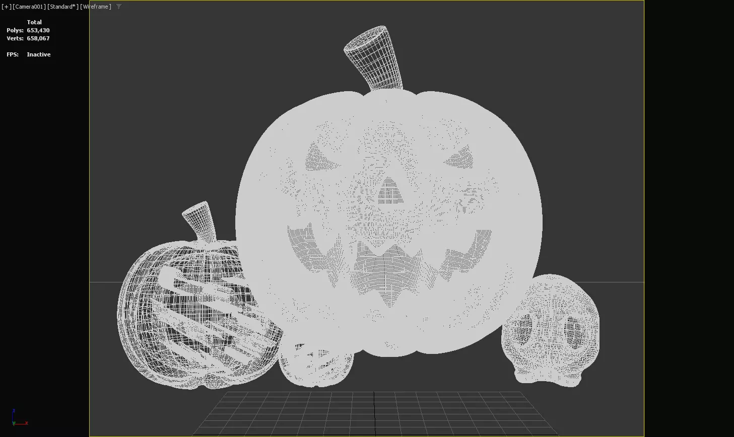 Halloween Decor Set with Jack O Lanterns and Skull 3D model_2