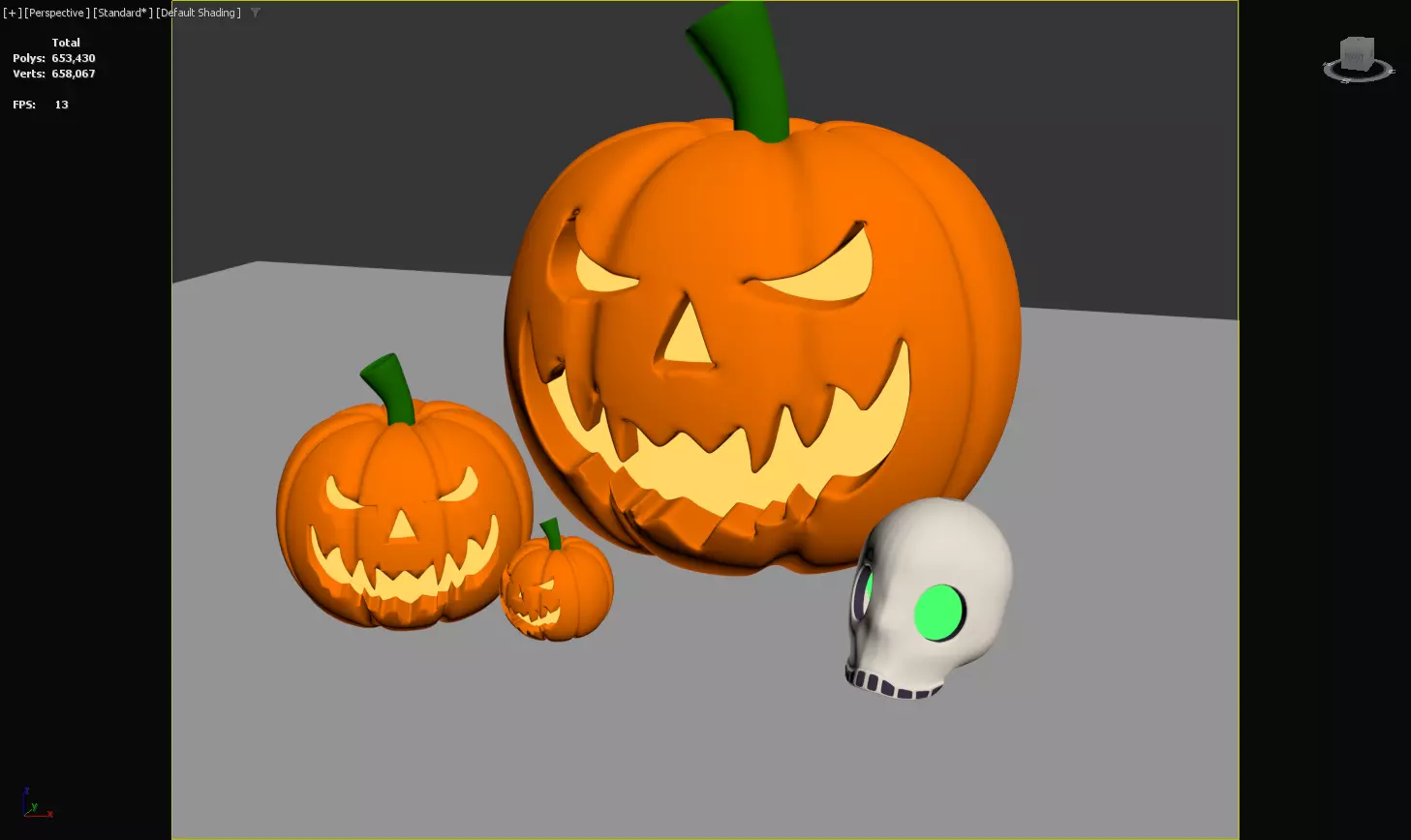 Halloween Decor Set with Jack O Lanterns and Skull 3D model_4