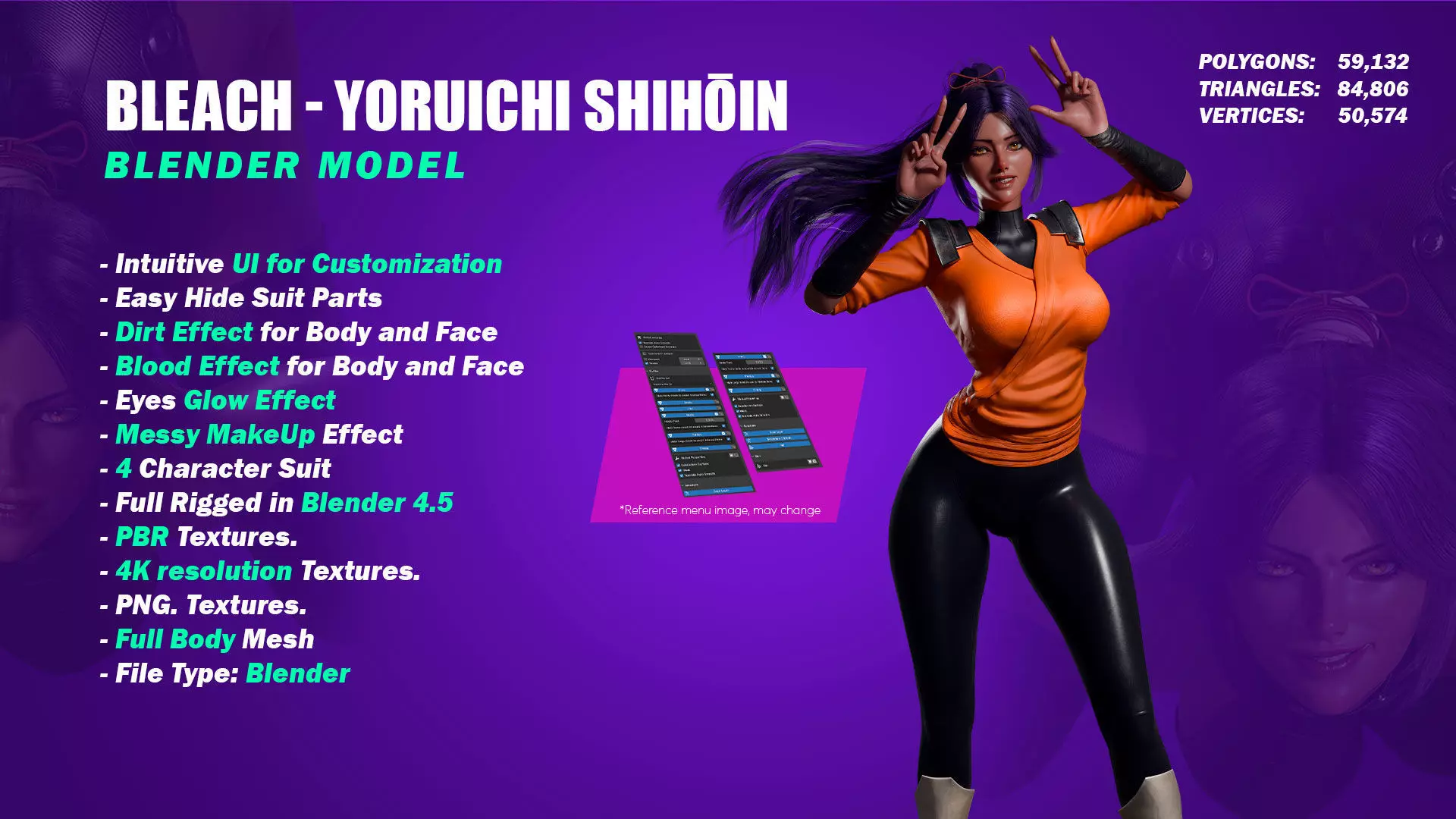 Yoruichi - Bleach - 3D Blender Model Low-poly 3D model_1