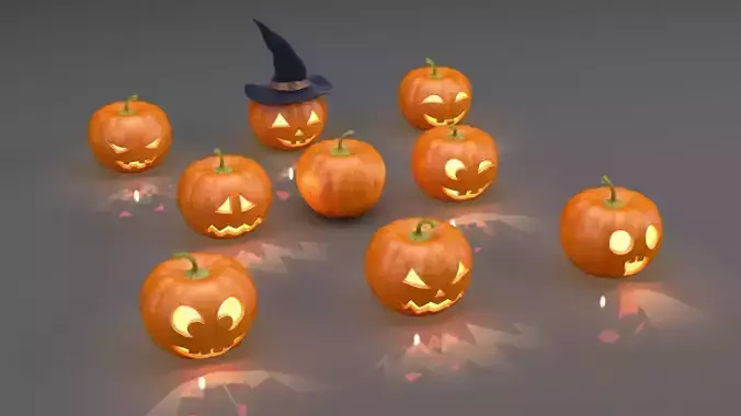 Halloween Jack O Lantern Collection with Witch Hat Decor