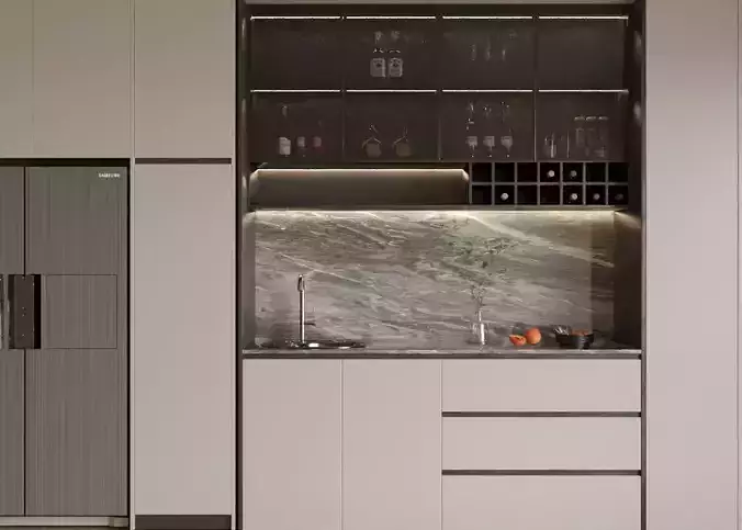 Refrigerator and Sideboard 3D model 2