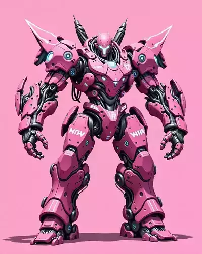 Pink Mech Warrior Futuristic Battle Robot Lowpoly Armor