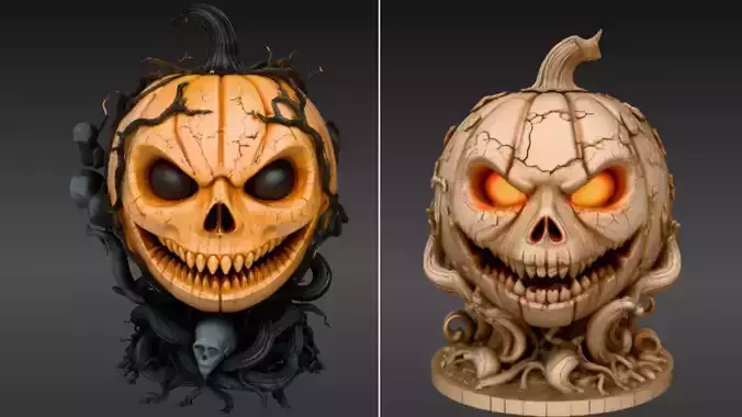 Jack-O-Lantern Halloween Pumpkin 3D Model Two Pack Multi-Pack 2