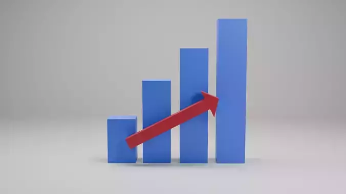 Growing bar chart with arrow 