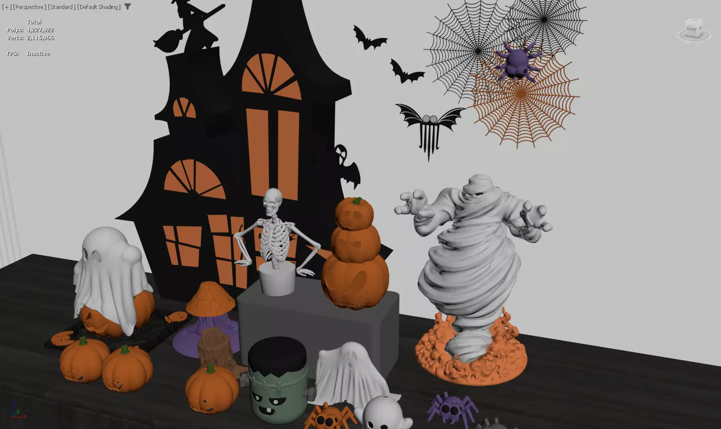 Halloween Decor Scene with Haunted House and Spooky Characters 3D model_4