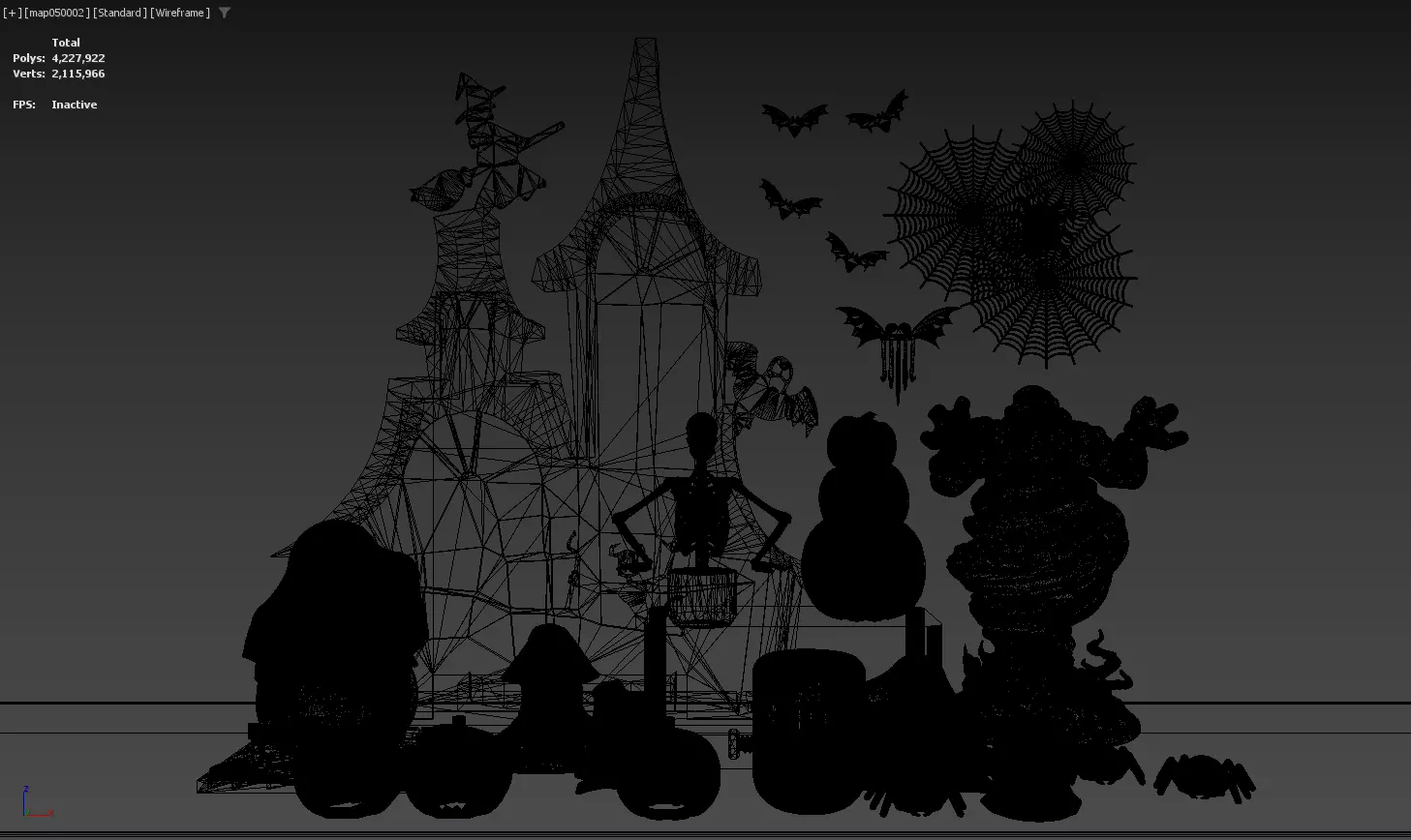 Halloween Decor Scene with Haunted House and Spooky Characters 3D model_2