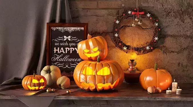 Vintage Halloween Decor Set Jack O Lanterns Festive Elements