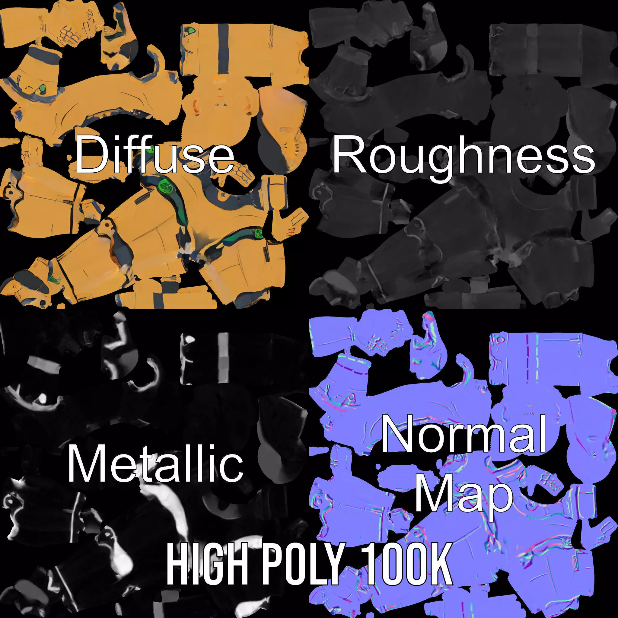 Gold Android Robot model pack Low-poly 3D model_3