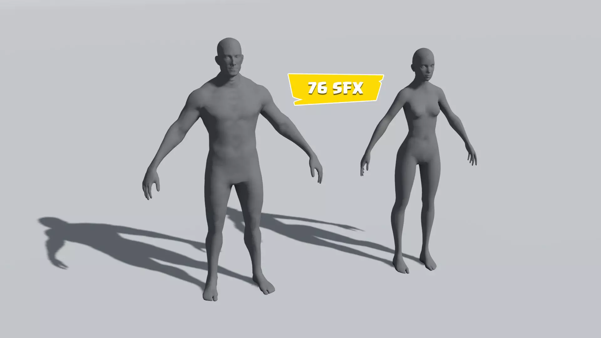 Animated Male Female Body Base Mesh 5K with 76 Sound Effects Low-poly 3D model_0