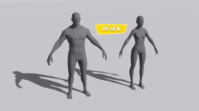 Animated Male Female Body Base Mesh 5K with 76 Sound Effects Low-poly 3D model