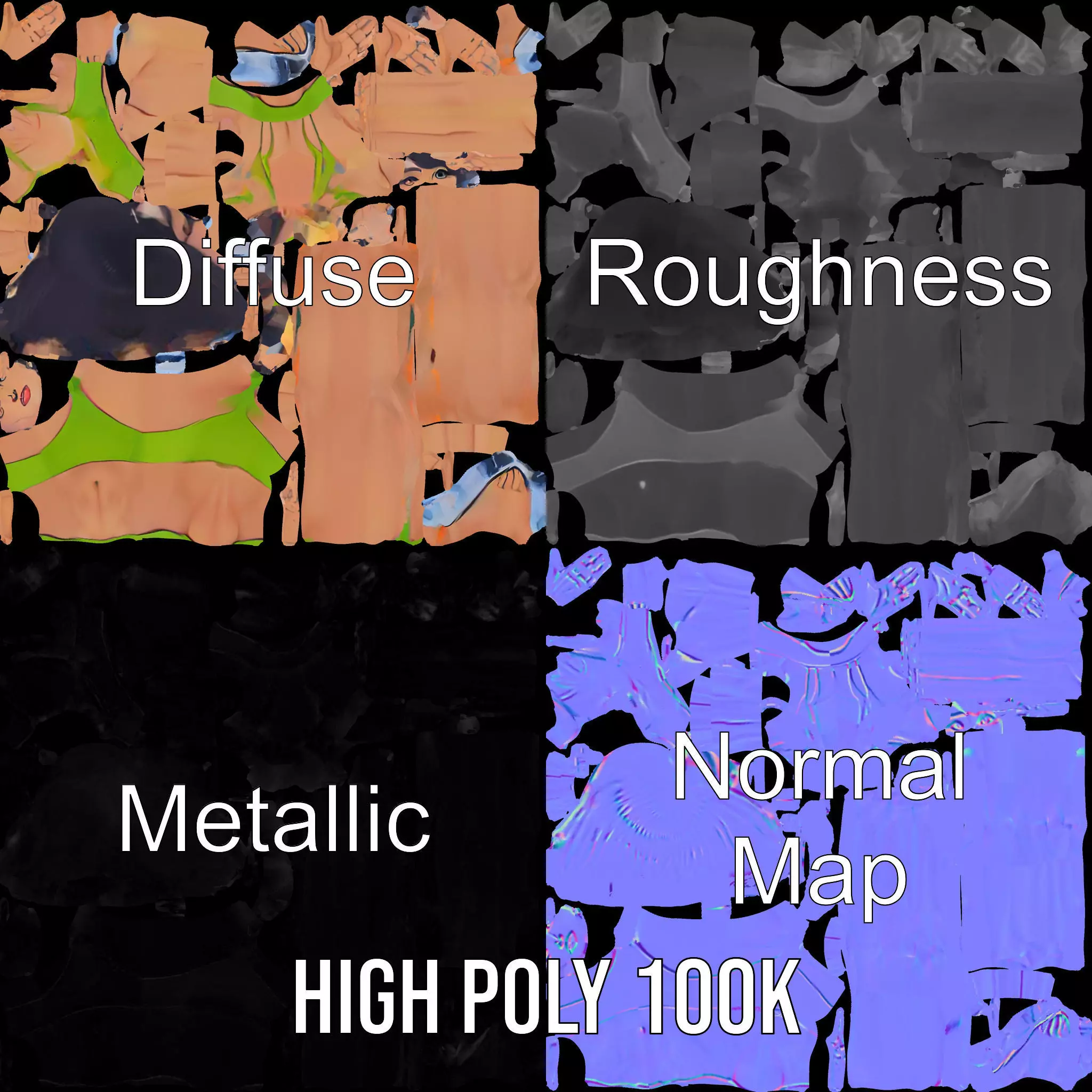 Vibrant Swimsuit Female model pack Low-poly 3D model_3