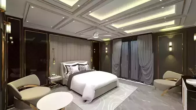 Modern Master Bedroom 3D Interior Scene