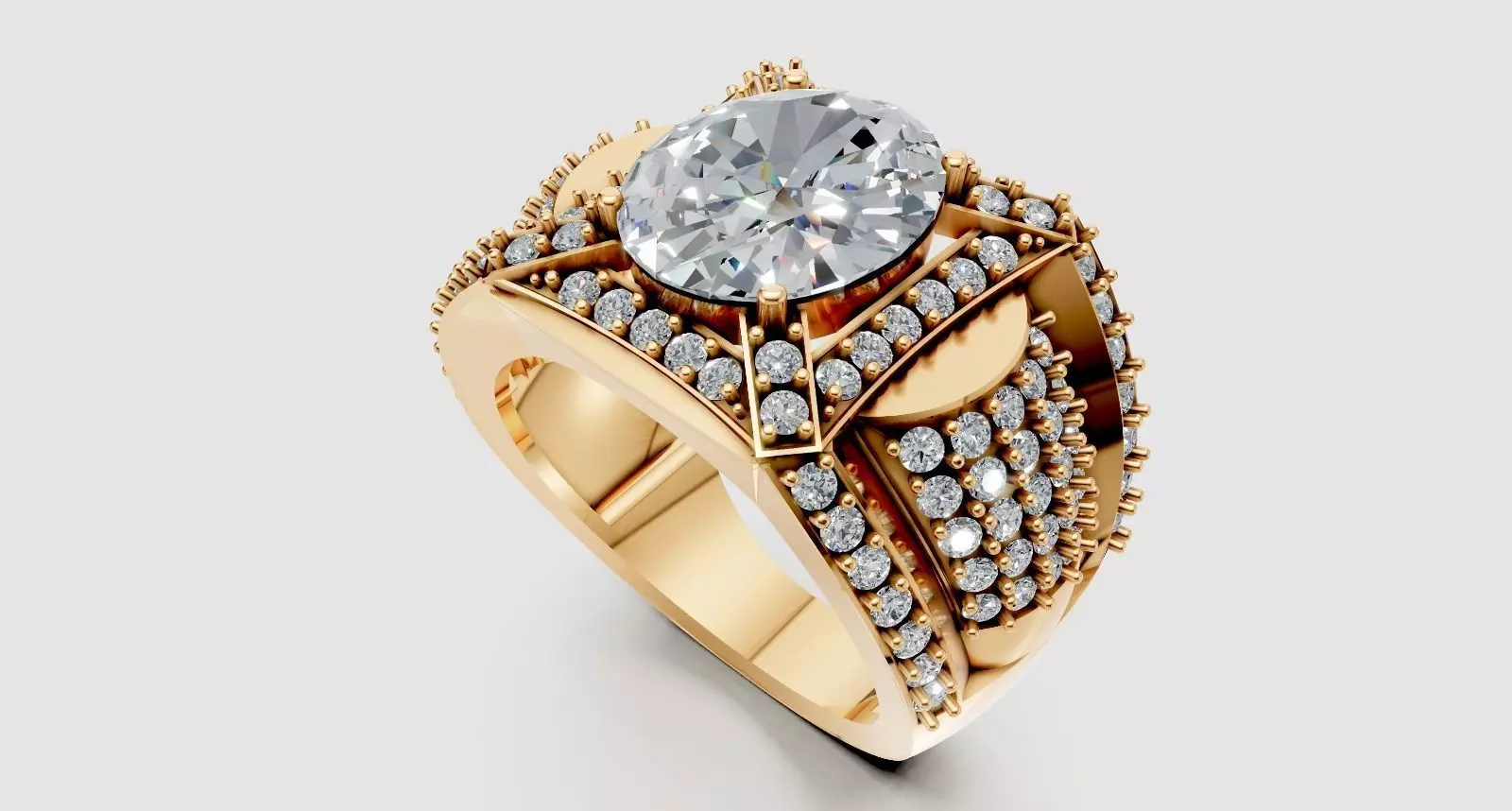 Oval diamond ring 3D print model_3