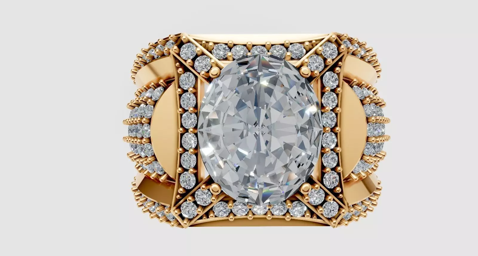 Oval diamond ring 3D print model_0