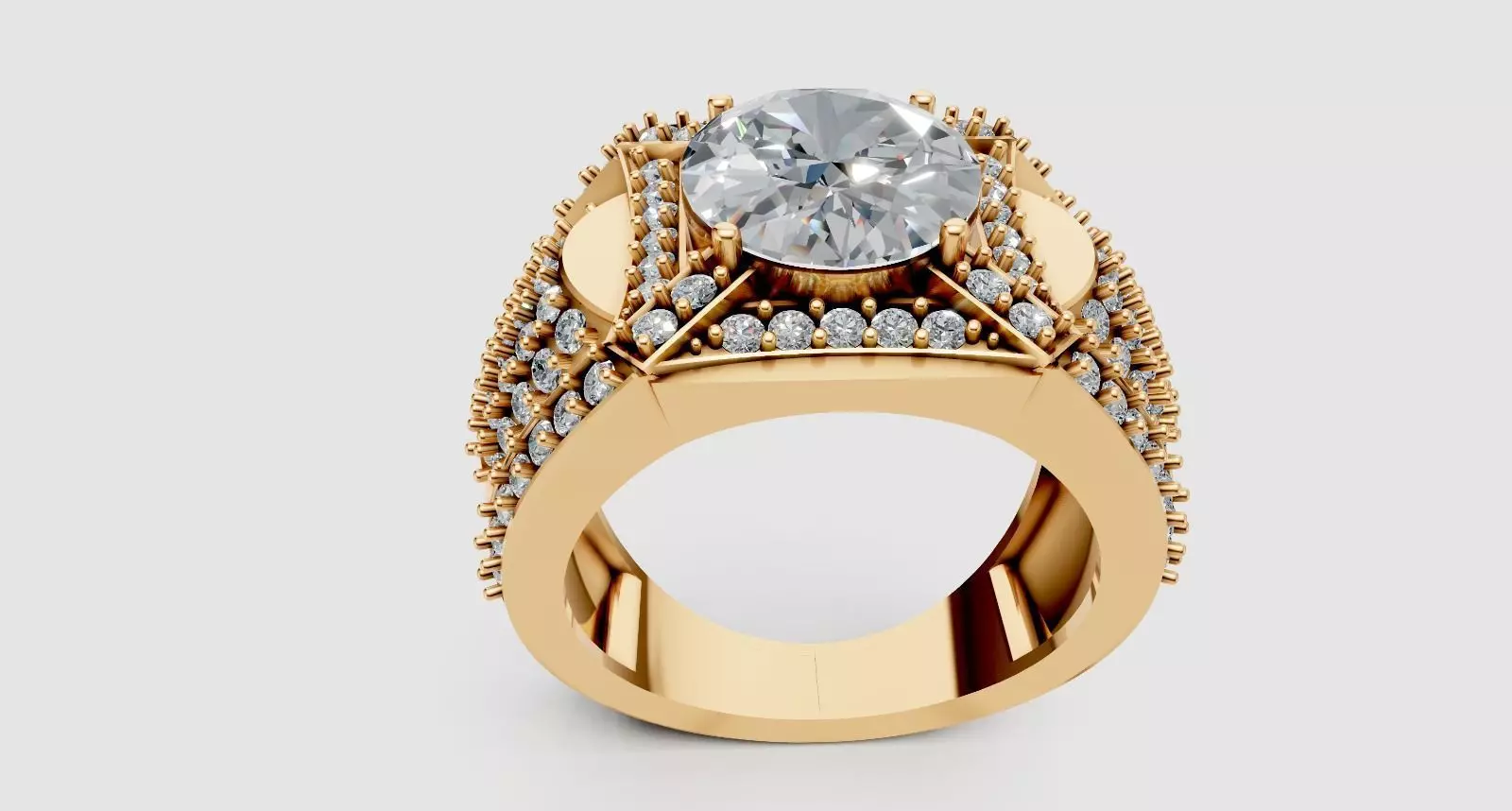 Oval diamond ring 3D print model_1