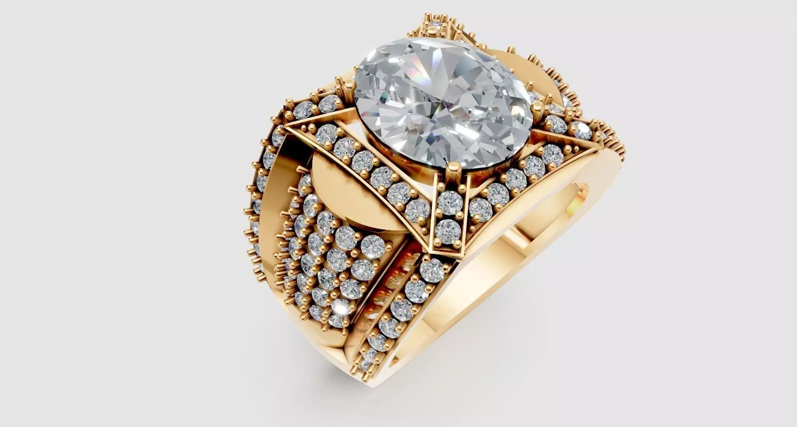 Oval diamond ring 3D print model_2