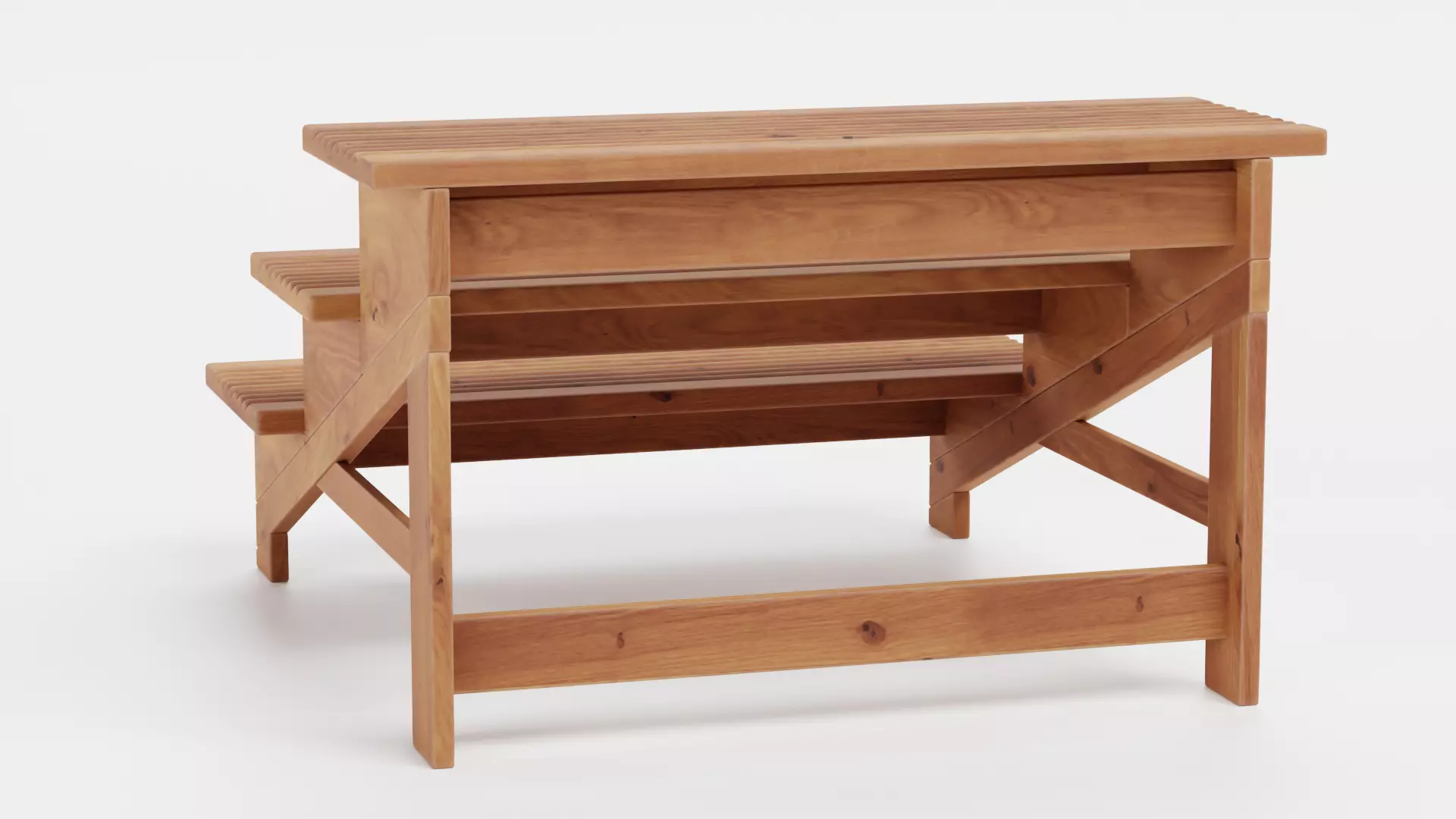 Wooden Stairs Step Stool Low-poly 3D model_3