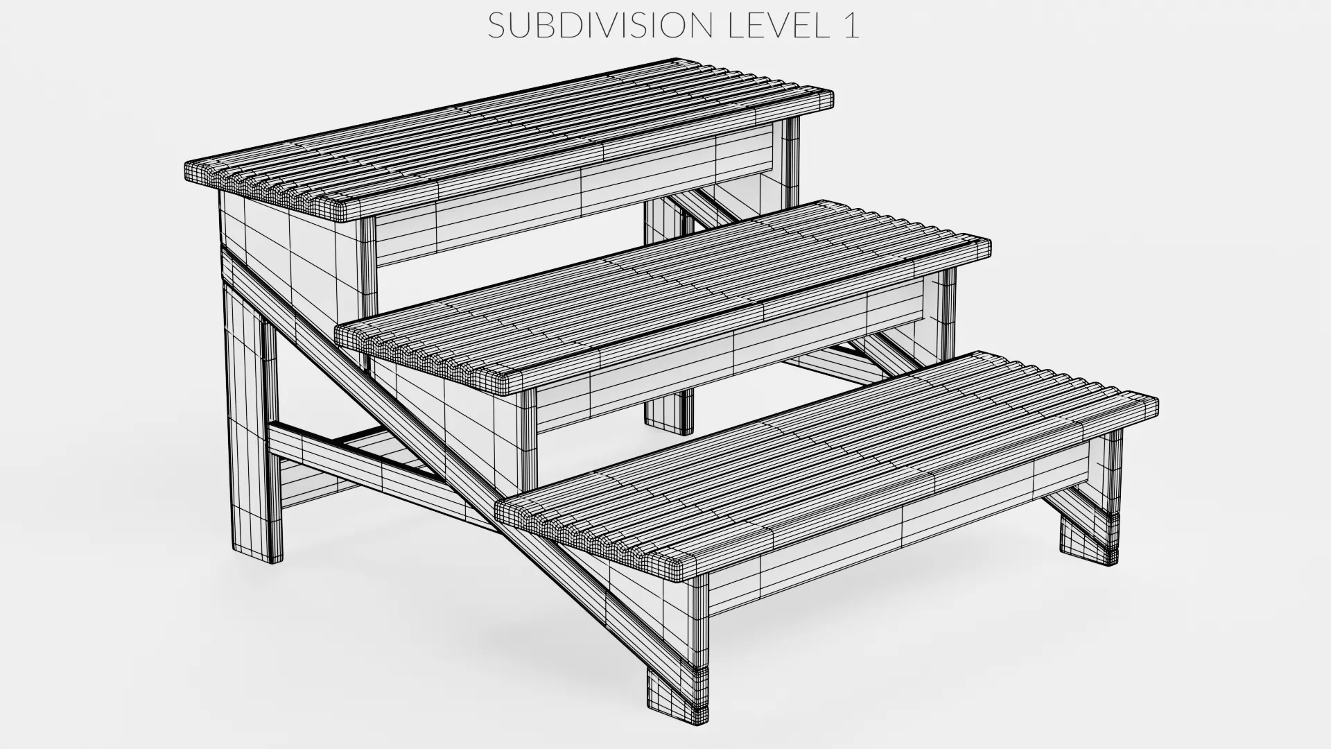 Wooden Stairs Step Stool Low-poly 3D model_8