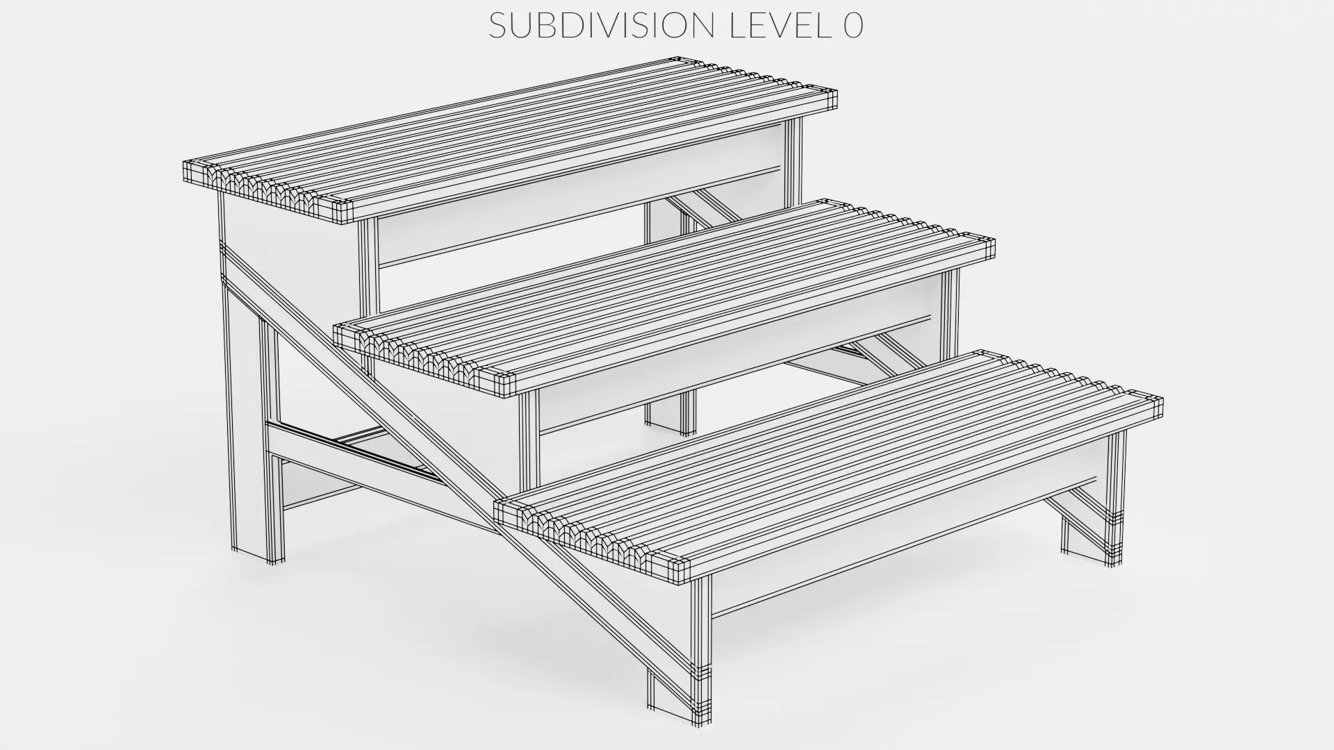 Wooden Stairs Step Stool Low-poly 3D model_7
