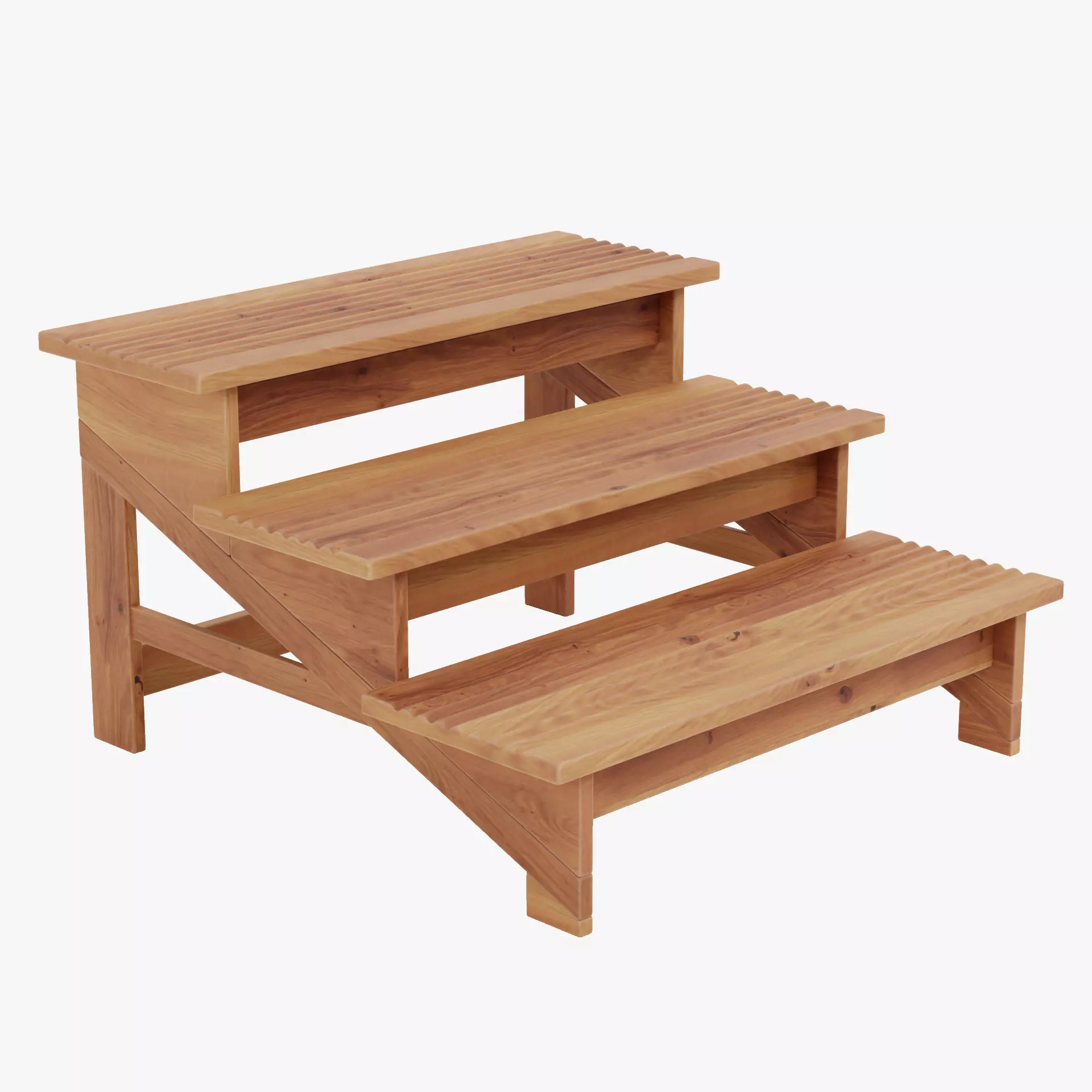 Wooden Stairs Step Stool Low-poly 3D model_11