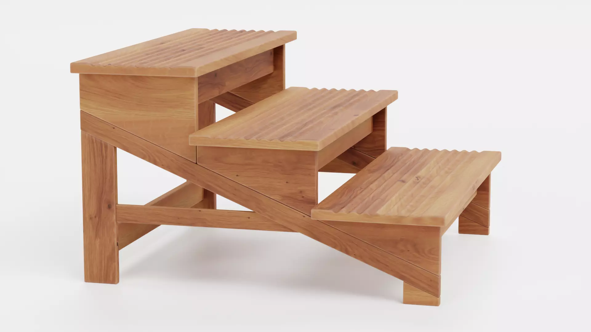 Wooden Stairs Step Stool Low-poly 3D model_1