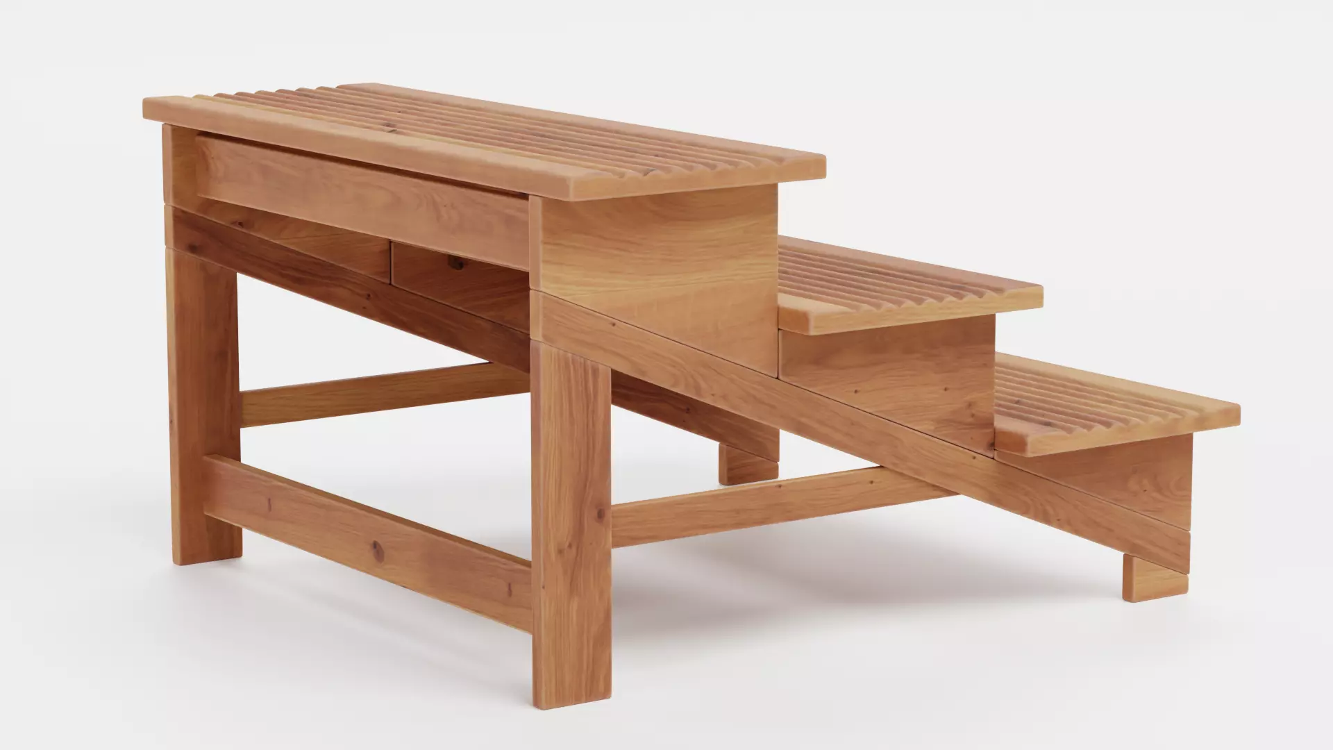 Wooden Stairs Step Stool Low-poly 3D model_2