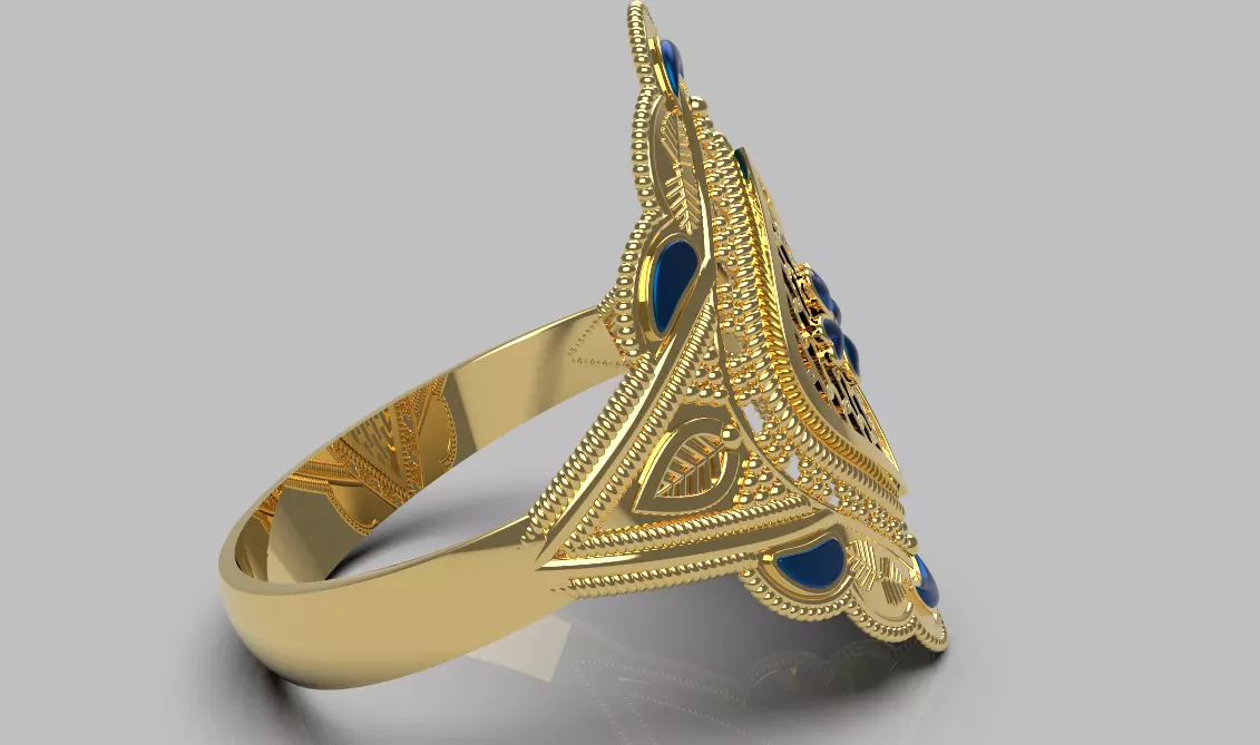 Elagent Gold Filigree Ring with Blue Enamel - Sizes Included 3D print model_6