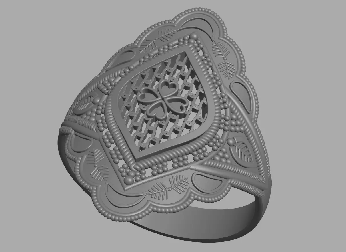 Elagent Gold Filigree Ring with Blue Enamel - Sizes Included 3D print model_8