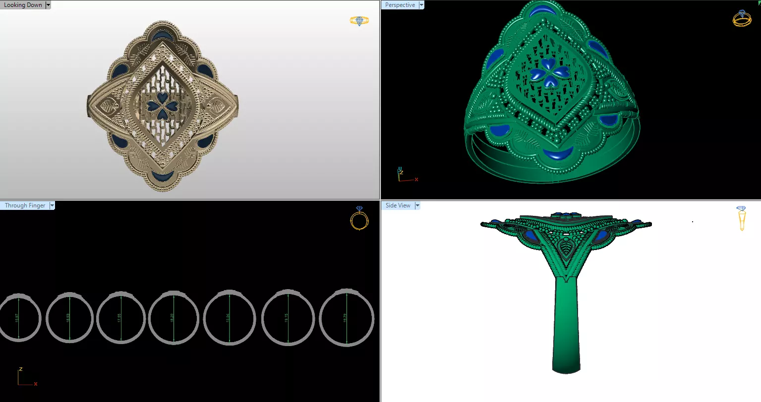 Elagent Gold Filigree Ring with Blue Enamel - Sizes Included 3D print model_9