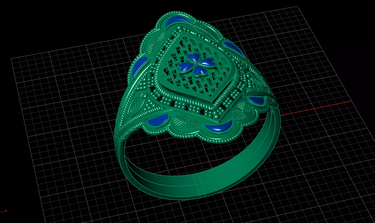 Elagent Gold Filigree Ring with Blue Enamel - Sizes Included 3D print model_3