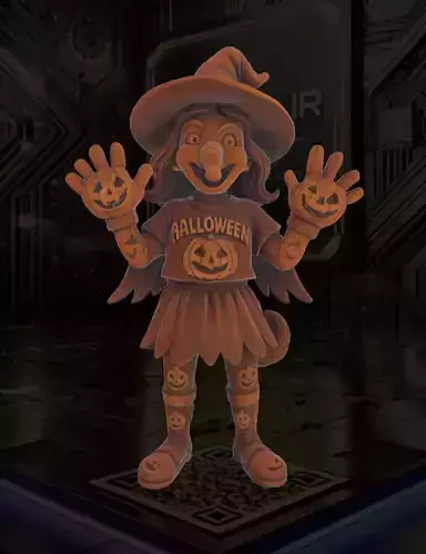 Cartoon Halloween Witch Figurine 3D Printable Wooden Style Model