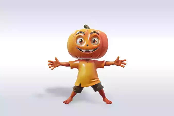 Cheerful Pumpkin Boy Character 3D Model