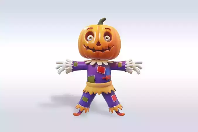 Scarecrow Pumpkin  3D Character Model with Halloween