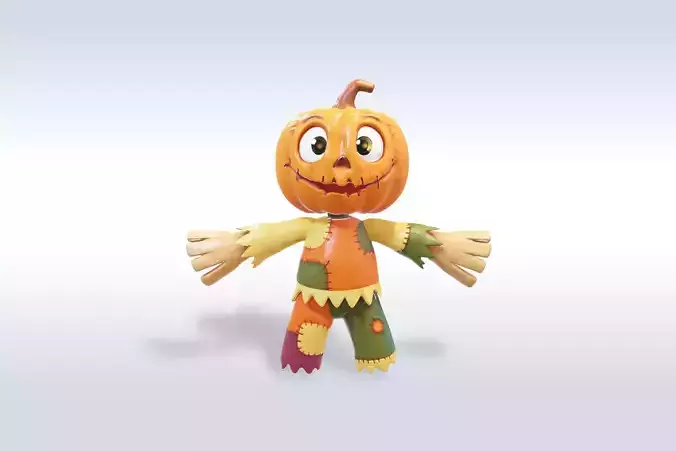 Scarecrow Pumpkin 3D Character Model with Halloween