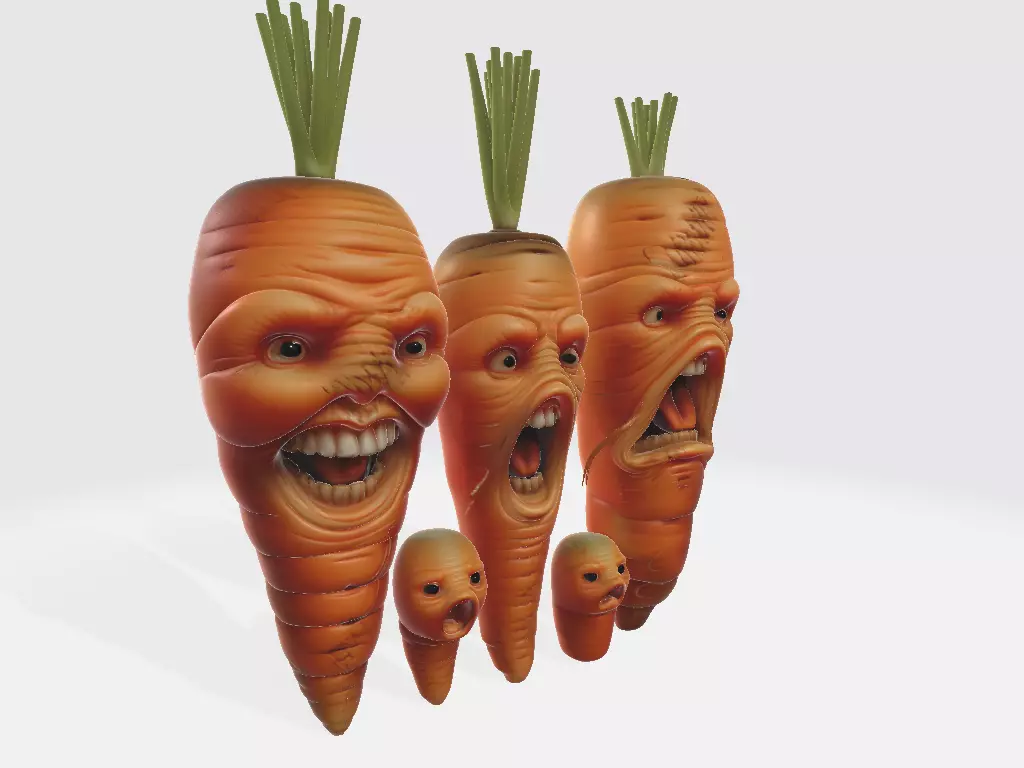 Screaming Fruits Screaming Carrot Family 3D print model_0