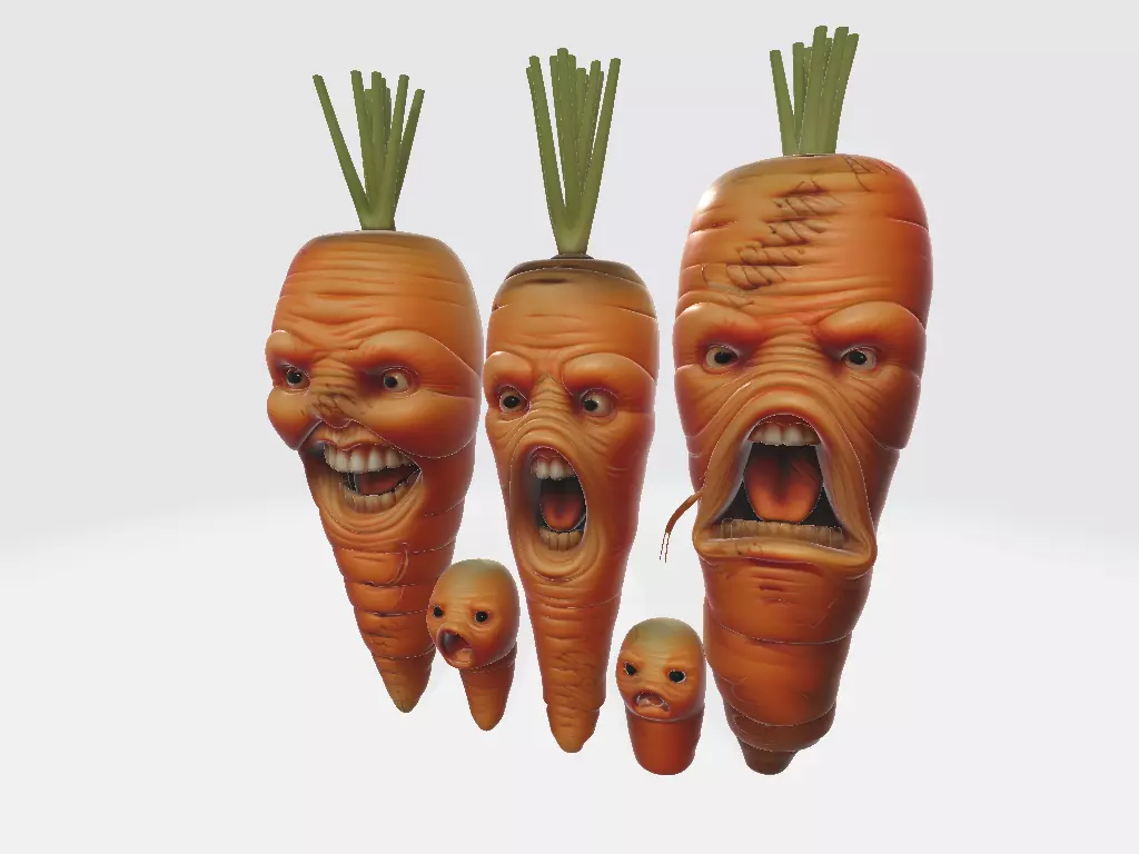 Screaming Fruits Screaming Carrot Family 3D print model_1