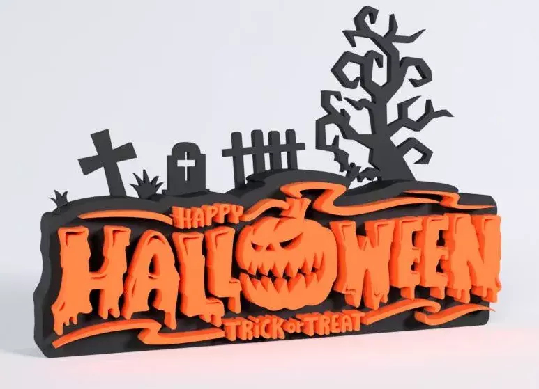 Happy Halloween Layered Sign STL 3D print model_1