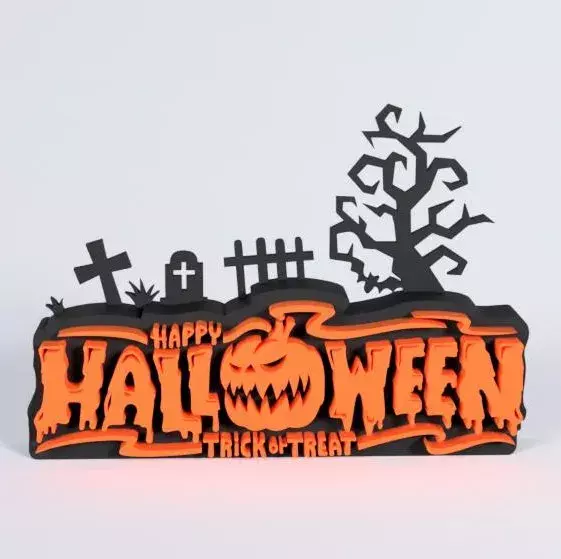 Happy Halloween Layered Sign STL 3D print model_0