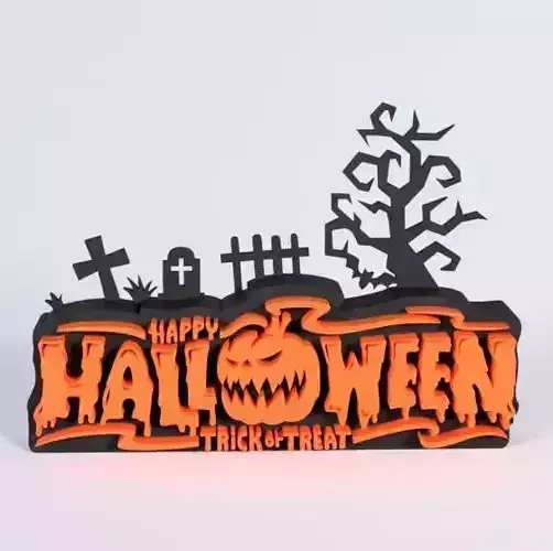 Happy Halloween Layered Sign STL 3D print model