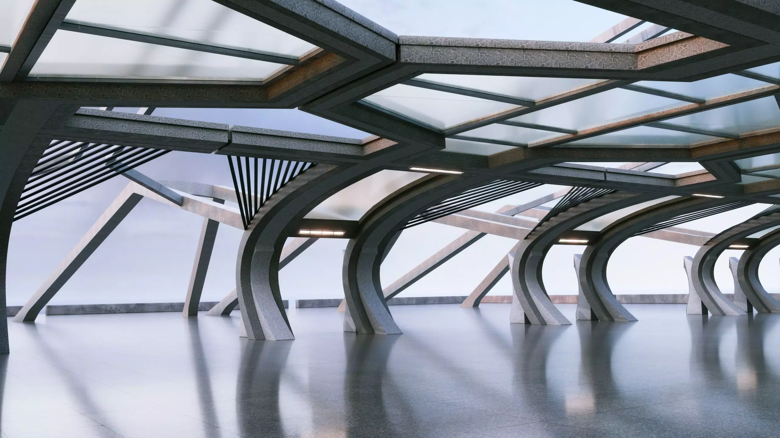 Modern Concrete Corridor Architectural Background - V1U2 3D model_8