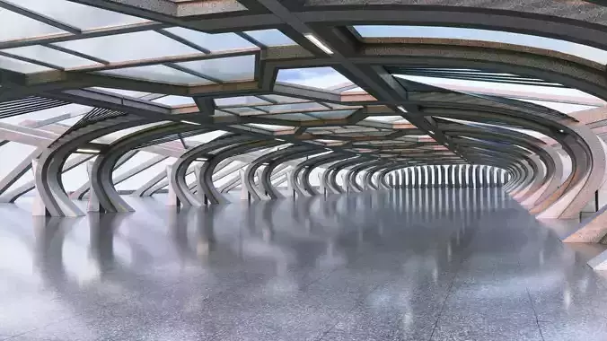 Modern Concrete Corridor Architectural Background - V1U2 3D model Modern Concrete Corridor Architectural Background - V1U2 3D model