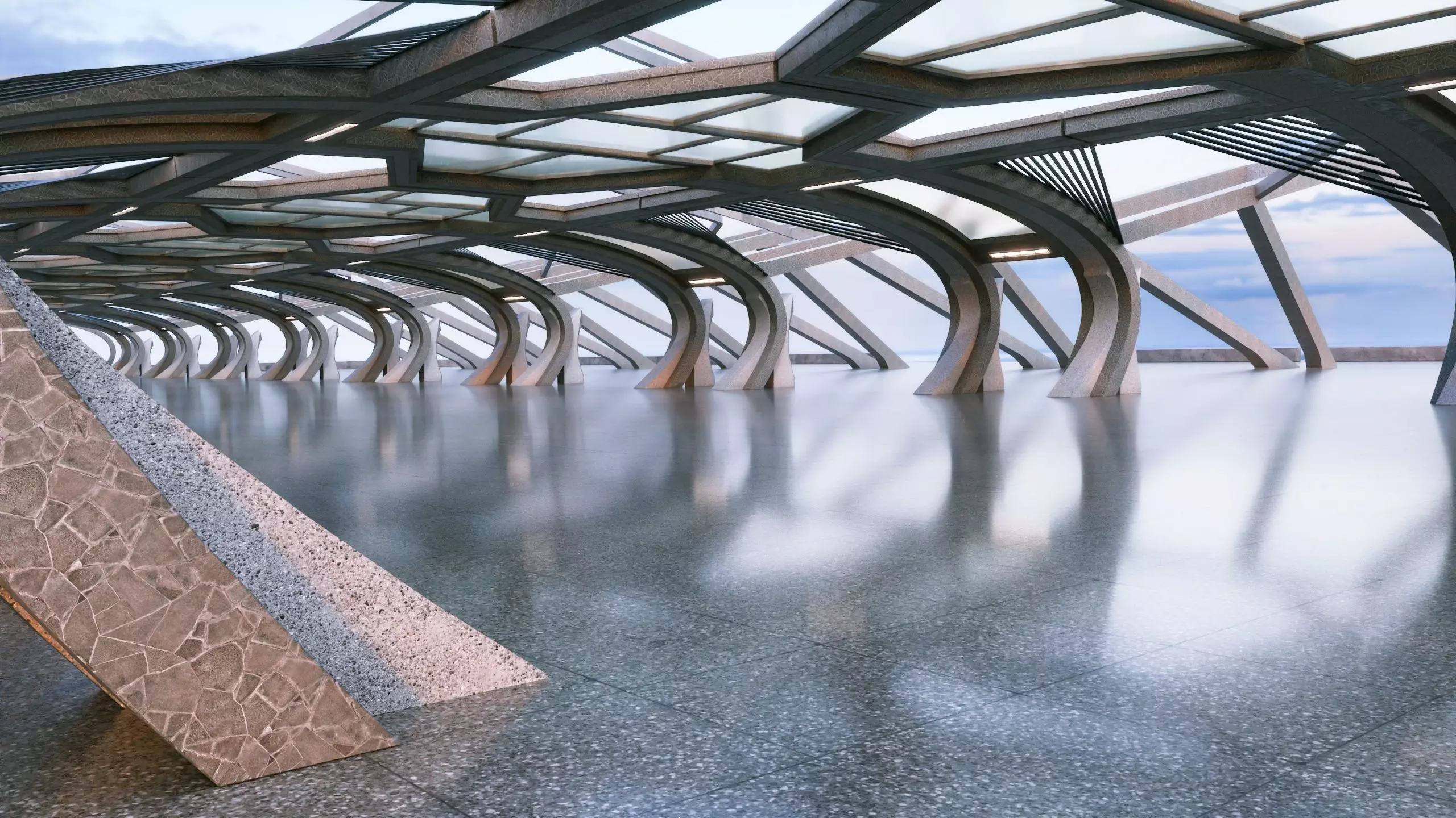 Modern Concrete Corridor Architectural Background - V1U2 3D model_6