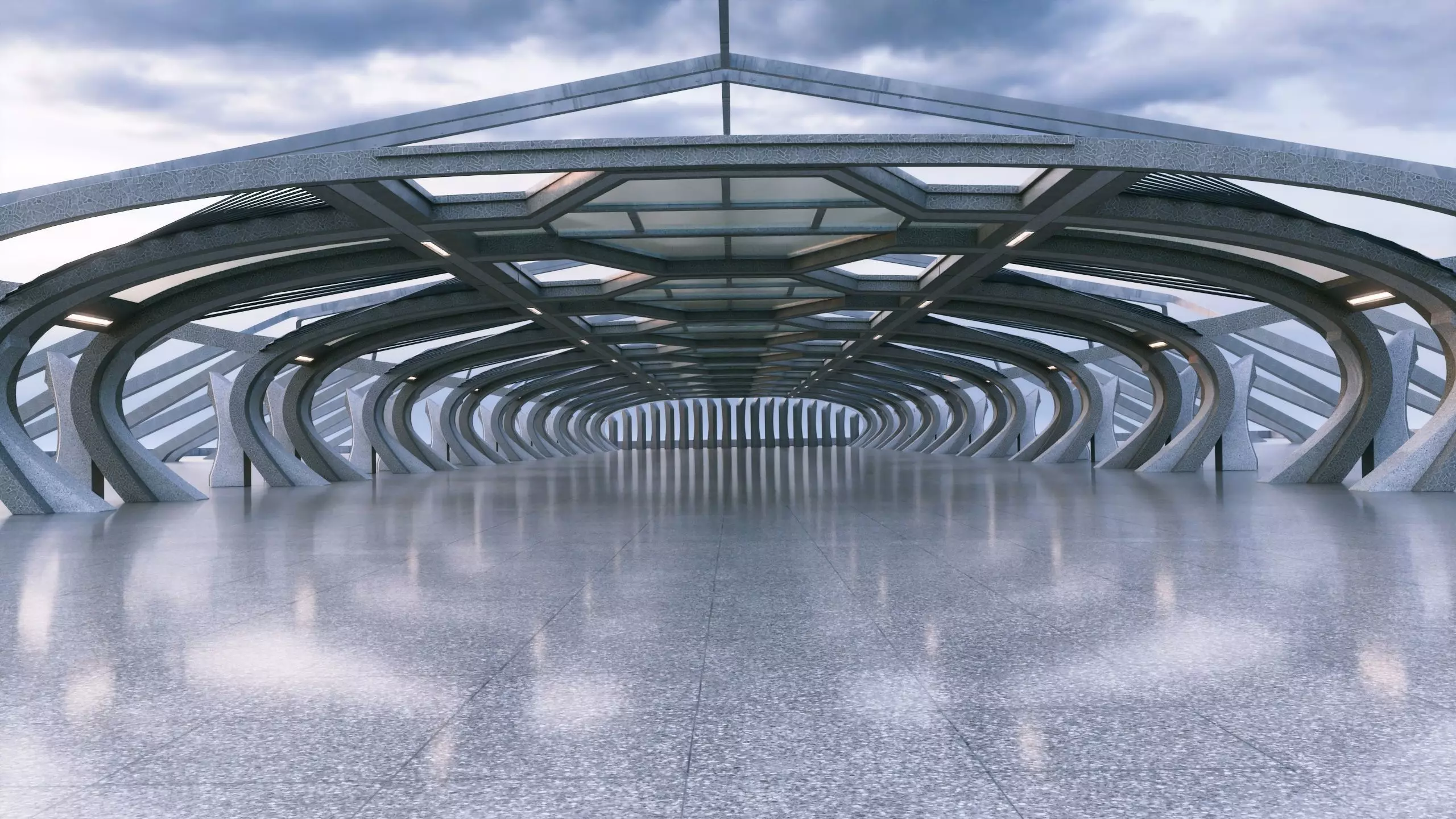 Modern Concrete Corridor Architectural Background - V1U2 3D model_11