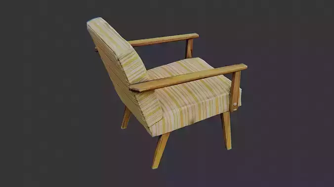 Wooden Fabric Armchair with Striped Upholstery